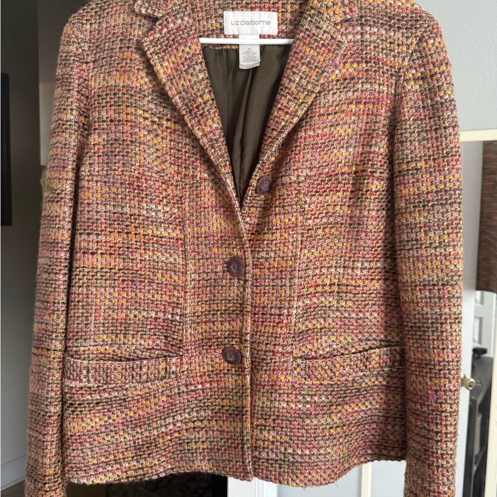 Liz Claiborne Pink Multicolor Tweed Blazer Jacket